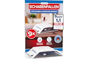 Patronus Schabenfalle [9 Stück] mit effektiven & giftfreien Ködertabletten, Starke Monitoring-Klebefalle, Kakerlakenfalle zur Befallsermittlung von Küchen-Schaben & Kakerlaken in Allen Wohnräumen