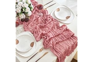 SRIZIAN Dusty Rouge Cheesecloth Table Runner 3M Wide Gauze Table Runner Boho Table Runner for Bridal Shower Wedding Birthday Party Table Decoration