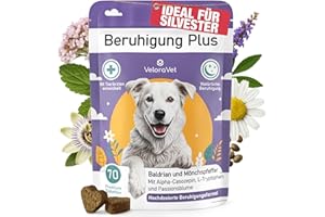 VeloraVet Beruhigungsmittel für Hunde mit Baldrian, Kamille - Natürliche Beruhigung & Seelenruhe als leckerer Snack für deinen Hund - Ideal bei Angst, Stress, Silvester, Autofahren - 70 Stück