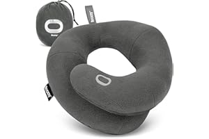 BCOZZY Travel Neck Pillow for Airplane – Patented Double Support for Head, Neck, and Chin. Best for Long Flights, Plane Sleeping, and Car Rides. Adjustable Size. Fully Washable. Carry Bag. Large, Gray