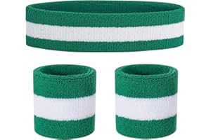 FACATH Sweatband Set Sports Headband Wristband Set Terry Cloth Wristband Athletic Exercise Basketball Wrist Band Headbands Moisture Wicking Sweat Absorbing Cotton Stripped Sweat Band