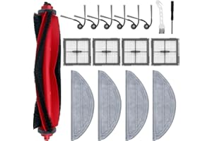 CHUANCHENG Lot de 17 pièces de rechange pour robot aspirateur Roborock Q10 S5/Q10 S5+/Q10 X5/Q10 X5+, kits d'accessoires, 1 brosse principale 4 filtres HEPA 4 tampons de serpillère 6 brosses latérales 2 outils