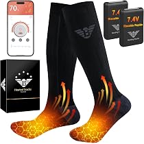 Calze Riscaldate A Batteria 7000mAh – Controllo APP, 4 Livelli 45-75°C, Ricaricabili USB-C, Per Uomo E Donna, Sci E Trekking