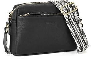 BOSTANTEN Handytasche zum Umhängen, PU Leder Crossbody Bag Damen Breiter Gurt, Umhängetasche Klein, Reißverschlusstasche Handy für Designer Schwarz