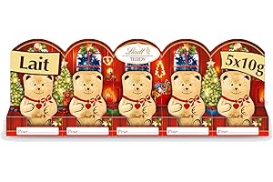 LINDT & SPRÜNGLI Lindt - Barrette de 5 Mini-Moulages TEDDY - Chocolat au Lait - Idéal pour Noël, 5x10g