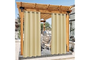 ‎PONY DANCE PONY DANCE Outdoor Vorhang Wasserdicht 2 Stücke Outdoor Gardinen Sonnenschutz & Sichtschutz Outdoorvorhänge Wetterfest mit Ösen für Pavillon/Terrasse, H 240 x B 140 cm, Beige
