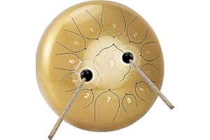 Coolmusic 12 Pollici 13 Toni Tamburo Handpan Strumento a Percussione con Bacchette per Tamburi,Carry bag, libro di musica, mazze, plettri per le dita per Meditazione Yoga Zazen Sound (D'oro)