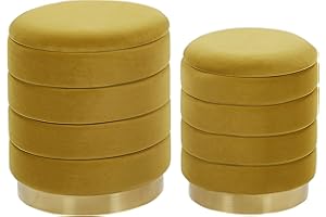BELIANI Set di 2 Pouf Contenitore con Rivestimento in Poliestere Giallo Base Dorata