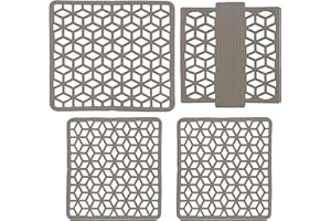 LAPAP | Tappetini per Lavello in PVC, Fantasia Genziana, Set di 4 PZ: 1 Scolapiatti + 2 Tappeto Lavello + 1 Parabordo, qualità e Design Made in Italy, Facile da Lavare, più Igienico, Colore Tortora