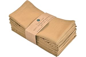 FINGERCRAFT Cloth Napkins, Cotton Linen Blend,12 Pack Easter Special,Beige Premium Quality, Mitered Corners for Restaurant Home Every Day Use Napkins are Pre Shrunk and Good Absorbency Beige/Gold