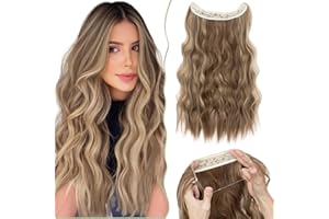 50cm SEGO Extensiones de Hilo Invisible con 4 Clips Pelo Sintético Se Ve Natural Una Pieza Rizada Cabello Ajustable Postizo (#12P24 Castaño Claro mezcla Rubio Ceniza,130g)