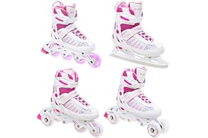 RAVEN 4in1 Inline Skates Pattini in linea Triskates Pattini a rotelle/da ghiaccio per bambini ragazze regolabili