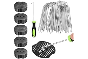 IYEREER 50 PzPicchetti Telo Pacciamatura, 10 cmPicchetti per Telo Pacciamatura, Picchetti a U Giardino, Picchetti Ancoraggio con Rondelle, Paletti per Recinzione Tenda da Campeggio Tessuto Erba Artificiale