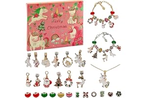 LAISU Adventskalender 2023 für Mädchen, 24 Tage Weihnachten Countdown Calendar mit Einhorn Armband, Halskette, Anhänger, Mini DIY Schmuck Charm Basteln für Weihnachtsgeschenke Geburtstagsgeschenke