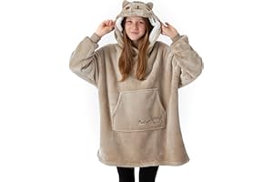 Oodie Pusheen Dziewczynki Brązowy Kocowy Sweter z Kapturem | Zanurz się w Komforcie z Wyszywaną Twarzą Pusheen | Idealny do Gry, Relaksu i Przytulnych Dni | Z Kapturem dla Dodatkowego Ciepła