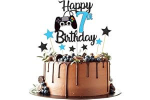 Joyeah Happy 7th Birthday Cake Topper Glitter Video Game Cake Pick Game On Cheers to 7 Years Cake Decoration for Game Theme Happy 7th Birthday Party Supplies Blue, Blue-7th (YH090803-7)