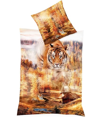 JACK By Kaeppel Mako-Satin Bettwäsche 2-tlg. – Digitaldruck 'Schnee Tiger', Größe 135x200 Cm, Hellblau/weiß, 100% Baumwolle