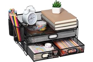 Vikmyer Organizzatore del desktop a 3 vassoi con cassetto, restitrici da ufficio in rete Forniture per ufficio Organizzatore Documento Lettera Supporto per ufficio per ufficio Home (2 portapenne)