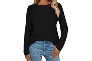 florynova Womens Long Sleeve Tops Round Neck Casual Shirts Loose Basic Tees Simple Solid Color Tunic Blouse