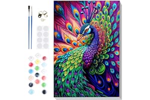 Lxmsja Kit per dipingere con i numeri, per adulti, principianti, bambini, con cornice, pavone, adulti e bambini, kit per dipingere con i numeri su tela, da colorare con i numeri, per adulti, regali