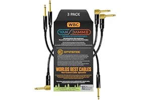 WORLDS BEST CABLES 3 Units - 40 CM - Van Damme Pro Grade Classic XKE - Premium Ultra-Flexible Multi-Shielded Guitar Instrument Effects Patch Cable w/Eminence Straight & Angled Gold 6.35mm TS Plugs & Staggered Boots