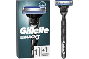 Gillette Mach3 Rasoir Pour Homme, Rasoir À 3 Lames, 1 Manche En Acier Inoxydable + 1 Recharge De Lames
