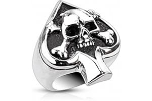 Mianova Herren Ring Edelstahl Poliert Totenkopf Pik Ass