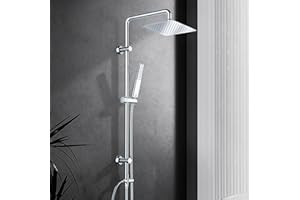 Görbach Colonna Doccia Acciaio Inox Senza Miscelatore Fori Muro Regolabili Set Doccia a Pioggia Con Doccetta a Mano in acciaio INOX e Soffione Doccia in INOX 20 * 20 quadrato