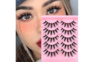 HERACKS Falsche Wimpern Manga Lashes Natürlicher Look Künstliche Wimpern Anime Fake Lashes 15mm Kurz Cosplay Lashes Faux Mink Spiky Wispy False Eyelashes 5 Paare Wimpern(X7)