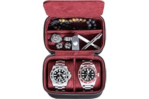 ROTHWELL 2 Uhren Reiseetui Aufbewahrungsorganizer für 2 Uhren | Robuster tragbarer Schutz mit Reißverschluss für alle Armbanduhren und Smartwatches bis zu 50 mm (Schwarz/Rot)
