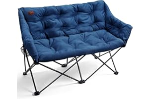 EVER ADVANCED Camping Chair Double for Adults 6cm Padded 320kg Folding 2 Seater Sofa with Side Pocket Dining Garden Outdoor Heavy Duty Luxury Fishing Chair Portable Oversized Blue