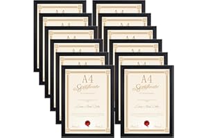 EXYGLO 12 Pack Black A4 Picture Frame Set, Versatile A4 Photo Frames - Ideal for Wall or Desk Display of Prints in Home and Office
