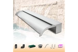 ‎LONGRUNNEW LONGRUNNEW Teich Wasserfallklingen Set, 90 cm Edelstahl Poolfontäne mit Zubehör, Breite 18 cm Gebogene Auslauf Spritzwand für Garten Patio Teichdekoration