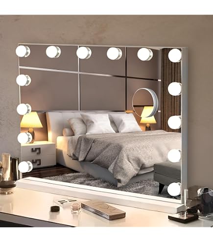 Bayt Miroir Maquillage Hollywood avec Éclairage 58x46 cm – Miroir LED Dimmable avec Grossissement 10x (Blanc Bayt Miroir Maquillage Hollywood avec Éclairage 58x46 cm – Miroir LED Dimmable avec Grossissement 10x (Blanc