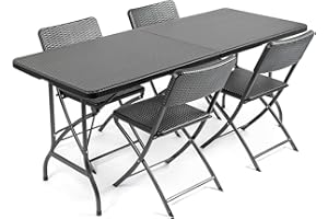 CHRISTOW Garden Tables and Chairs Rattan Effect Folding Patio Furniture (5 Piece Set) (6ft)