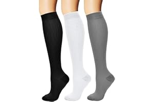 feifanshop Chaussettes de contention Pour Hommes et Femmes Circulation Compression médical 15-20 mmHg Professionnelle soutien lors des vols ou voyages Unisex Anti-thrombose Anti varices 3 Paires
