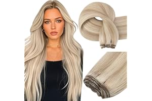 Easyouth Extension Tessitura Capelli Umani Biondo Extension Capelli Veri Tessiture Biondo Cenere a Biondo Candido Doppia Trama Tessitura Capelli Extension Remy 35cm 70g