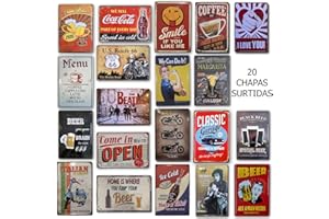 BOEMY Placas Metálicas Vintage [ Bar, Cafetería, Restaurante, Cocina ] Pack de 20 Chapas Decorativas Retro con Relieve | Envío desde España | Medidas 20x30 cm