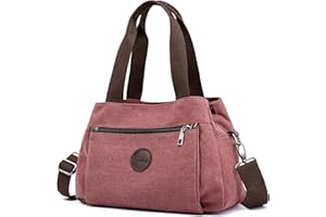 DORRISO Canvas Tote Bag for Women — Multi Pocket Shoulder Hobo Handbag Crossbody Bag, Lightweight Casual Satchel Purse for Work, Travel, Shopping and Daily Use Rose Pink