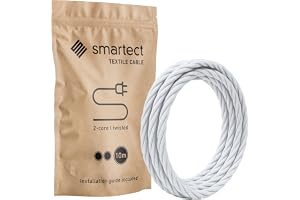 smartect Tvinnad Textilkabel för Lampor (2 x 0.75mm²) Vit, 10 Meter