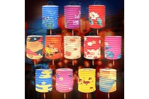 BUZIFU 12 PCS Farolillos de Papel Linterna de Papel China Lámparas Decorativas de Papel Faroles Chinos de Papel Feliz Año Nuevo Linternas de Papel de Colores para Decorar Terrazas Jardines Fiestas