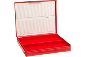 Heathrow Scientific HD15991B 100 Slide Box Polypropylene Economy 210 mm Length x 169 mm Width x 37 mm Height Red