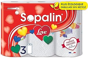 Sopalin Love – x3 Rouleaux – Triple épaisseur – Décors originaux – Emballage 80% plastique recyclé – Papier certifié FSC® Mixte (C017535)