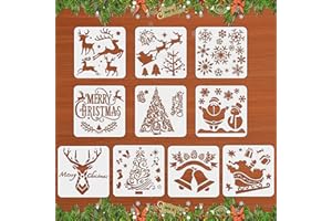 JOKILY 10 Pezzi Modello Stencil Natale, Christmas Stencil Pittura, Stencil Natalizi Riutilizzabili in Plastica, Set di Stencil Natalizi Fai-da-te Decorazioni per Bambini Pittura