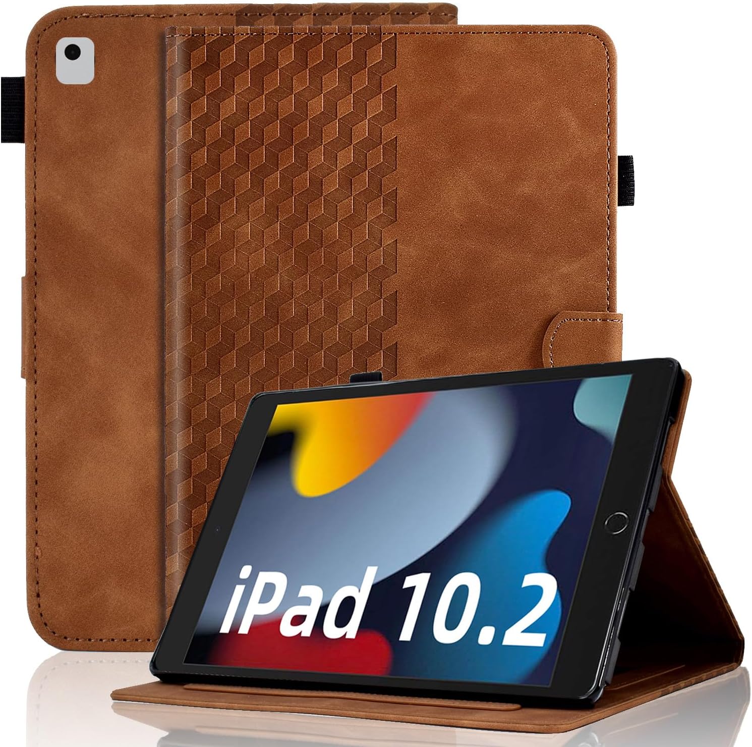 Vkooer Case for iPad 9th / 8th / 7th Generation 10.2-inch 2021/2020/2019, 10.5'' iPad Air 3/Pro 2017 Leather Folio Cover with Card Pocket Multi Angle Viewing, Brown