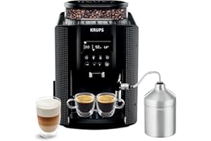 Krups Essential, Machine à café grain, Expresso automatique, 2 tasses simultanées, Ecran LCD, Nettoyage automatique, Buse vapeur, Pot à lait inox Cappuccino, Noire, EA816031