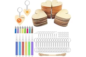 HAVACUE ㅤ HavaCue 80 PCS Coeur en Bois Avec Trou - Porte Clef Bois 4/5cm Avec Trou Coeur en Bois, Porte Clé bois, Lot Porte Clef en Bois Personnalisable la Peinture à la Soudure