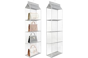 F&D Home Organizzatore Armadio per Borse, in Tessuto Non Tessuto e Rete, Grigio, 110x40x16 cm, Porta Borse da Armadio Salvaspazio Set da 2