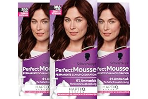 Schwarzkopf Perfect Mousse Permanent Foam Colouration 388/3-88 Dark Reddish Brown (3 x 93 ml), Hair Colour with Perfect Grey Coverage, Colouration for Intensive Care and Radiant Shine