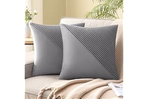 EMEMA Aksamitna poszewka na poduszkę, dekoracyjna, w paski, na sofę, do salonu, zestaw 2 sztuk, 45 x 45 cm, jasnoszara